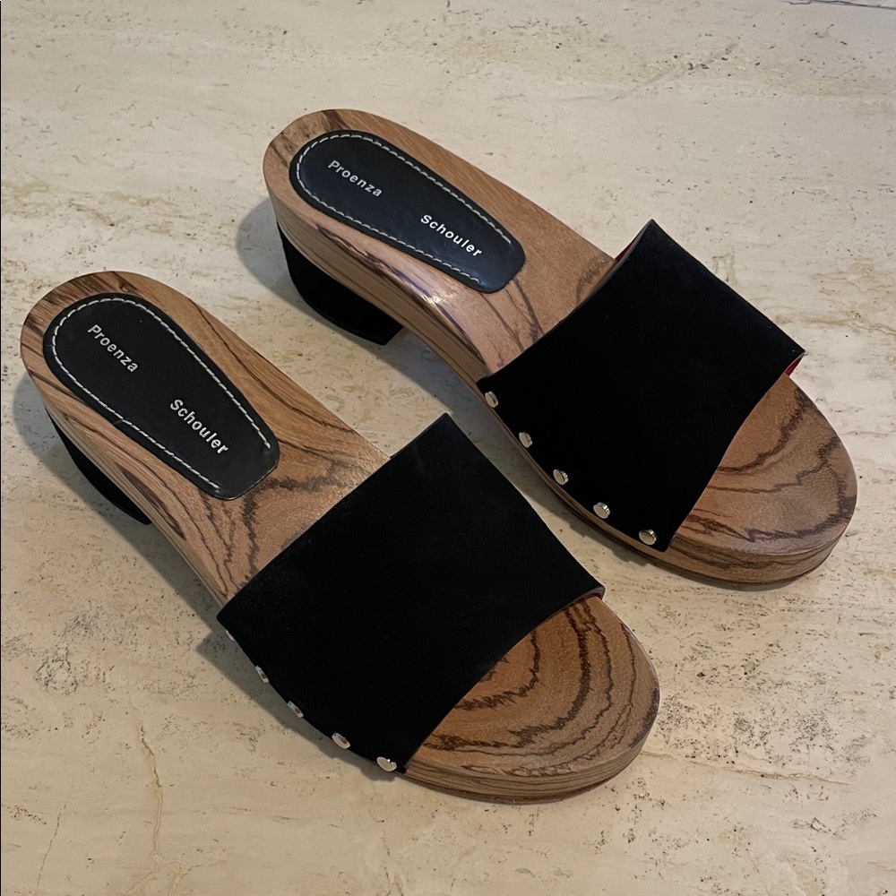 Proenza Schouler Black and Wood Mules